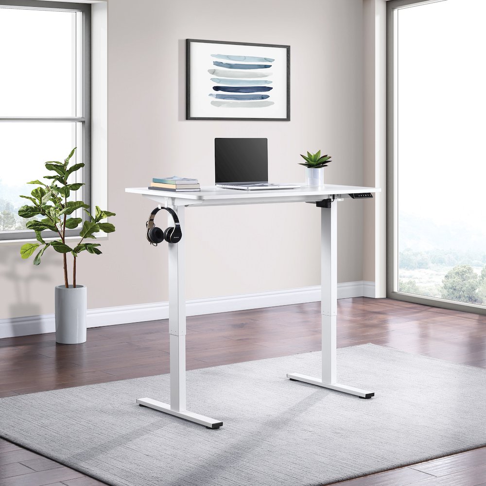 Primo 48"W Sit to Stand Electric Height Adjustable Desk in White Finish