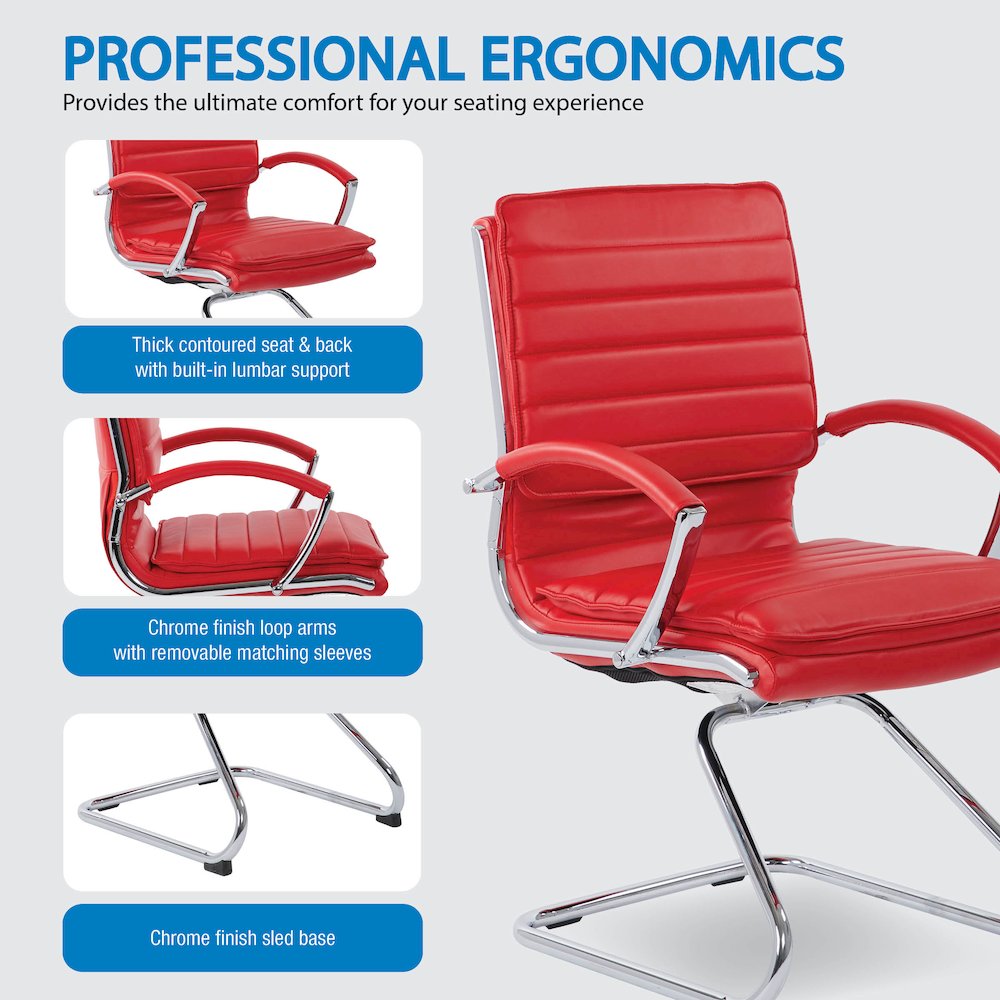 Guest Faux Leather Chair with Chrome Base and Includes Removable Arm Sleeves