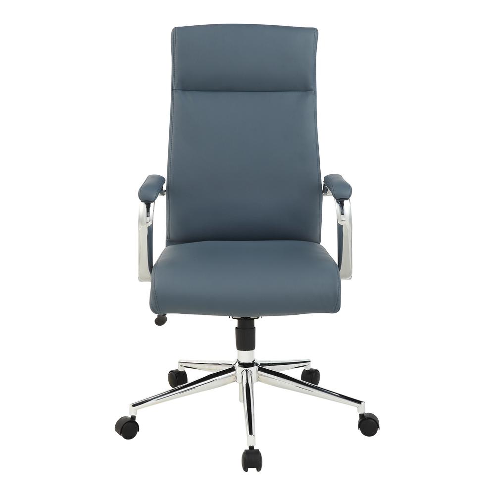High Back Manager's Chair with Dillon Blue Antimicrobial Fabric and Chrome Base
