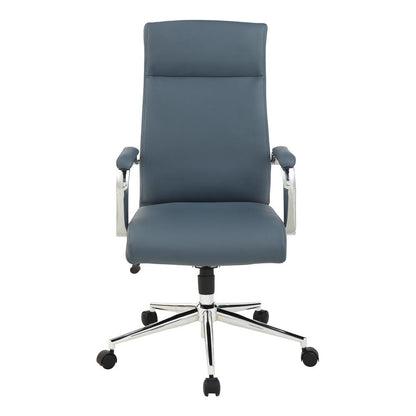 High Back Manager's Chair with Dillon Blue Antimicrobial Fabric and Chrome Base
