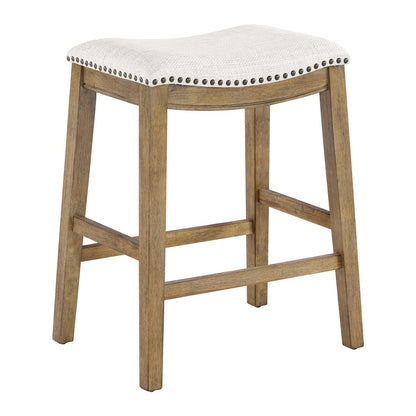 Saddle Stool 24" in Linen Fabric With Medium Oak Wood Finish 2-Pack