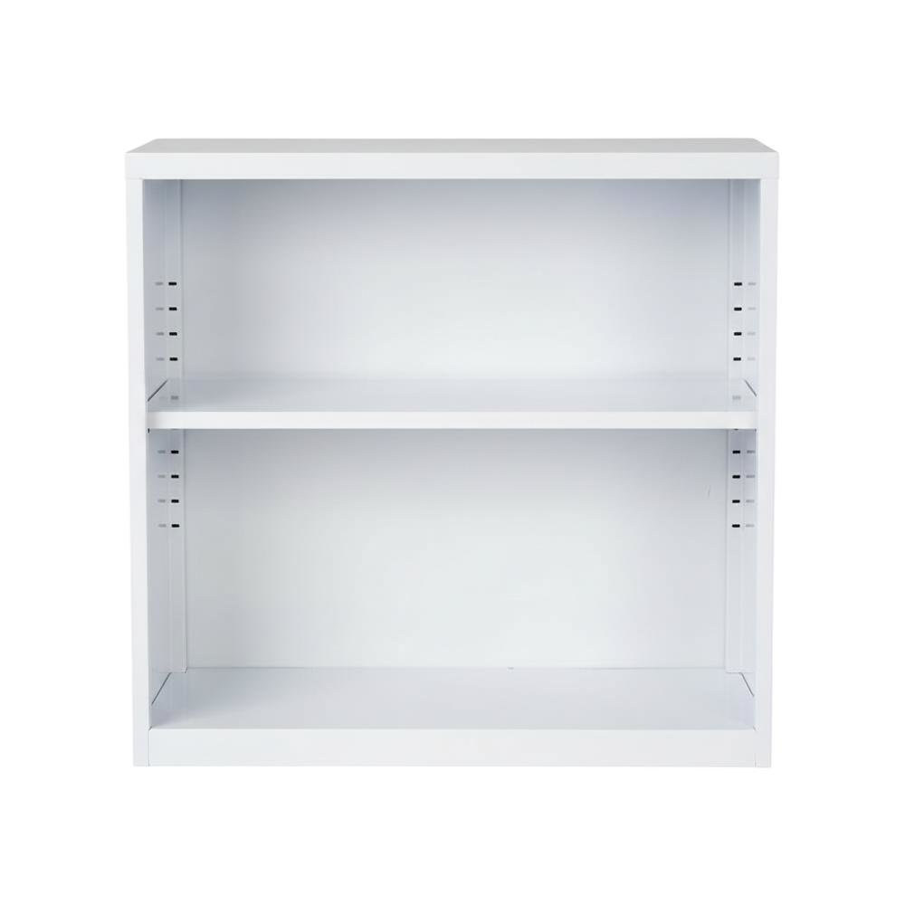 White steel bookcase with durable construction and clean design for home storage