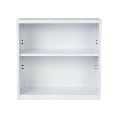 White steel bookcase with durable construction and clean design for home storage