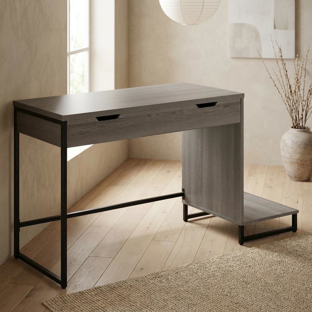 Wooden desk with hutch and ample storage space for home or office use