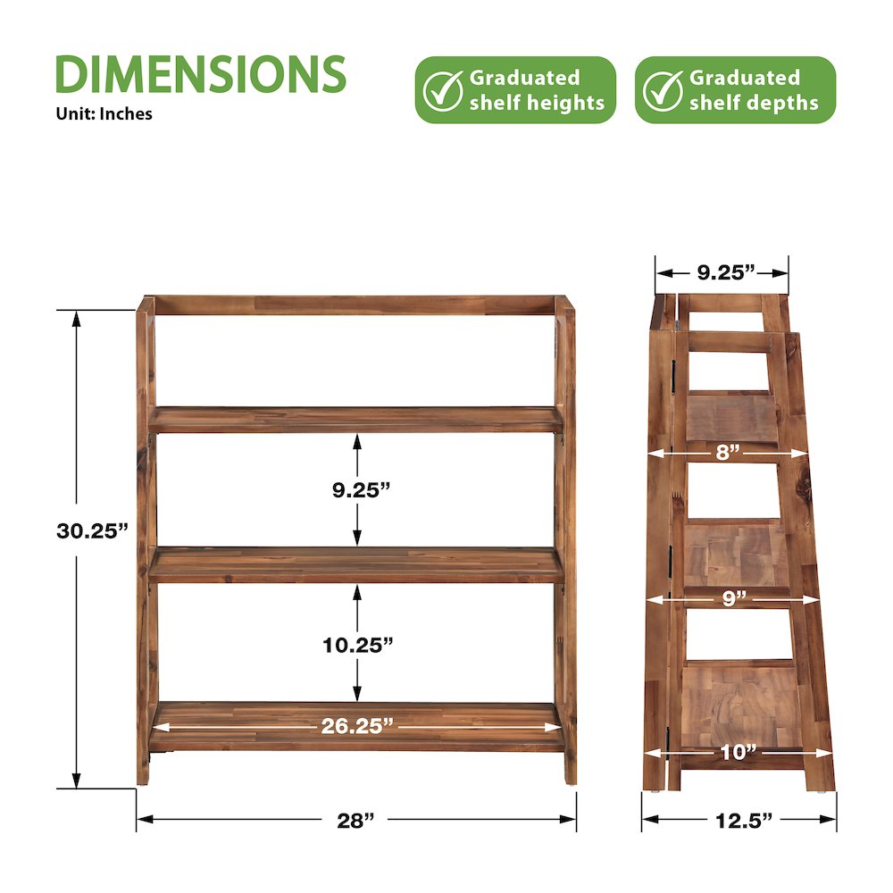 Bayfront 3-Shelf Folding Bookcase in Bayfront Acacia Wood Finish