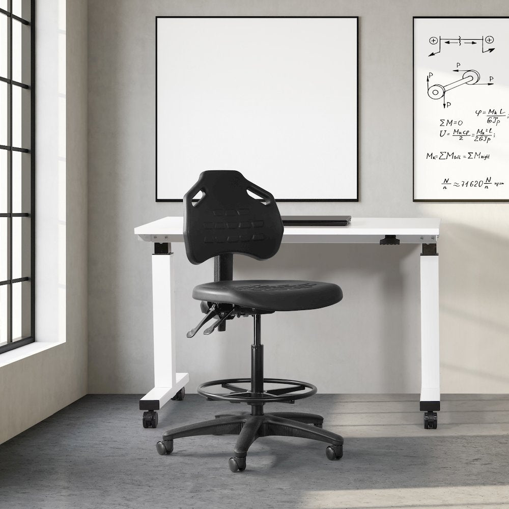 Black Skinned Urethane Drafting Chair With Adjustable Black Footrest And Casters