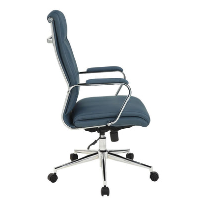 High Back Manager's Chair with Dillon Blue Antimicrobial Fabric and Chrome Base