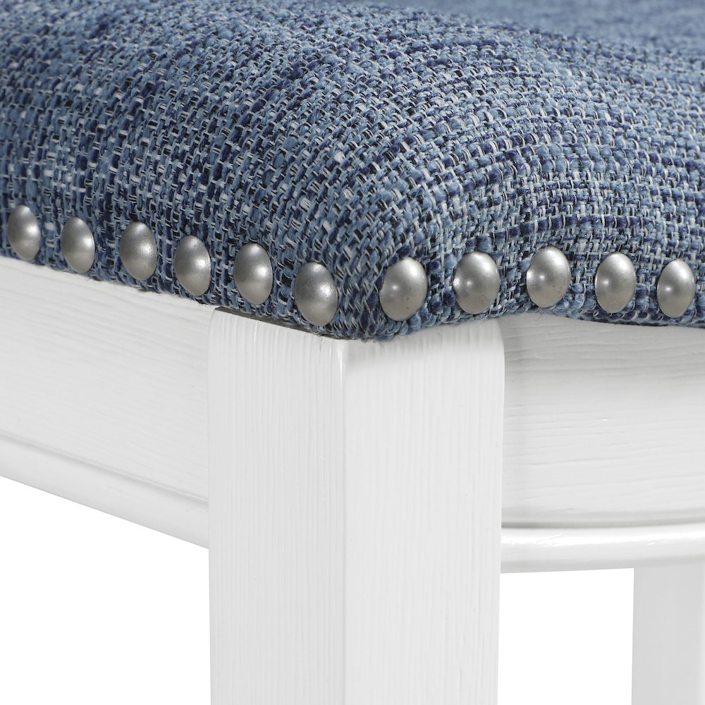Saddle Stool 24" in Indigo Fabric With White Wood Finish 2-Pack