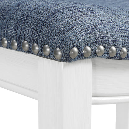 Saddle Stool 24" in Indigo Fabric With White Wood Finish 2-Pack