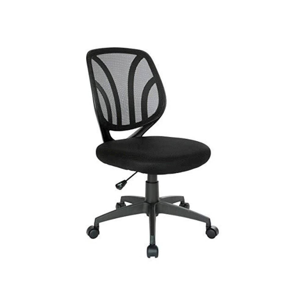 Black Armless Desk Chair – Modern Office Chair With Mesh Screen Back