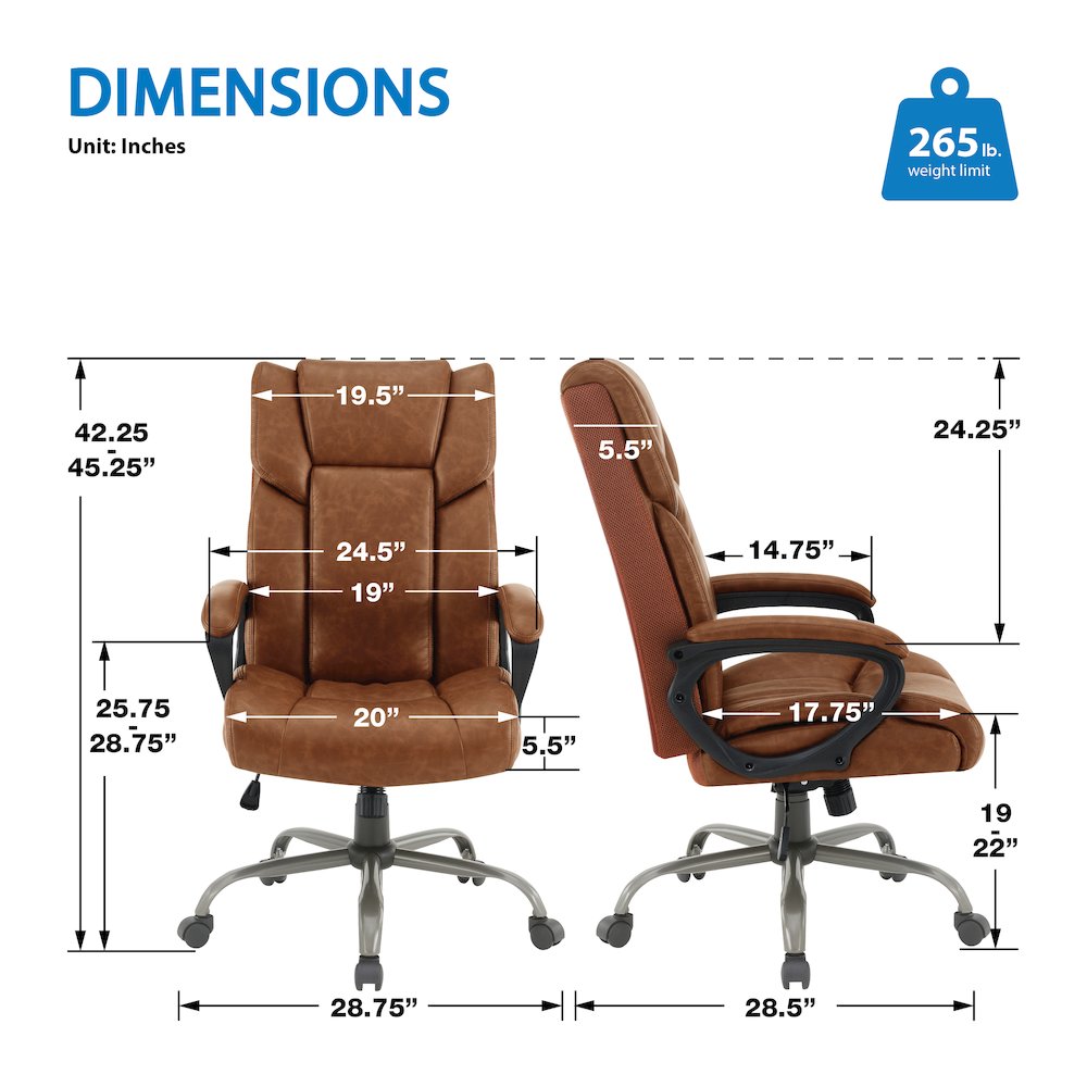 High-Back in Saddle Faux Leather Executive Chair with Padded Arms