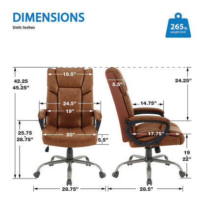High-Back in Saddle Faux Leather Executive Chair with Padded Arms