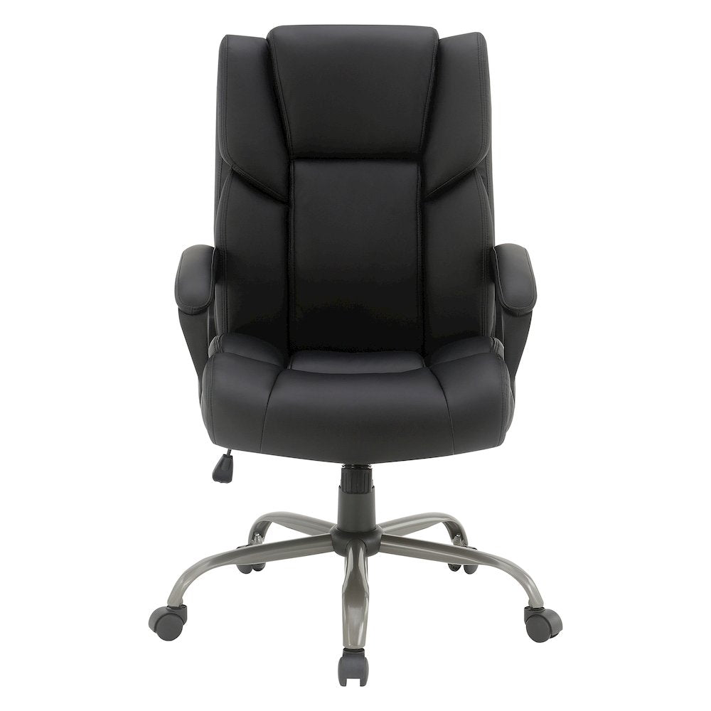 Mid-Back in Black Faux Leather Executive Chair with Padded Arms