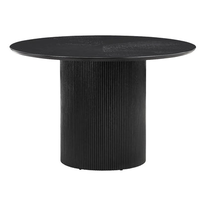 Jada 48" Round Dining Pedestal Table in Oak and Black Finish Wood.
