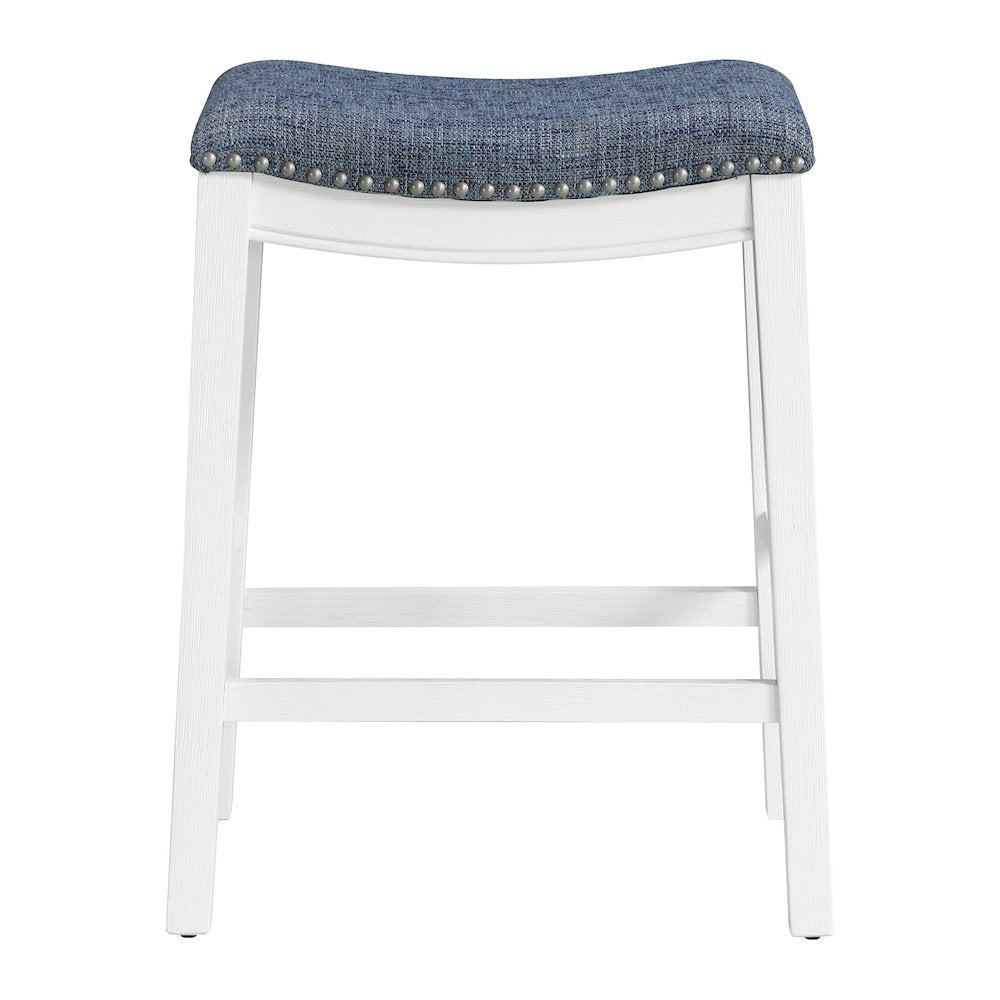 Saddle Stool 24" in Indigo Fabric With White Wood Finish 2-Pack