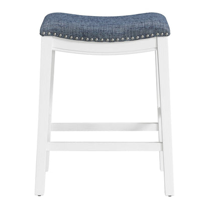Saddle Stool 24" in Indigo Fabric With White Wood Finish 2-Pack