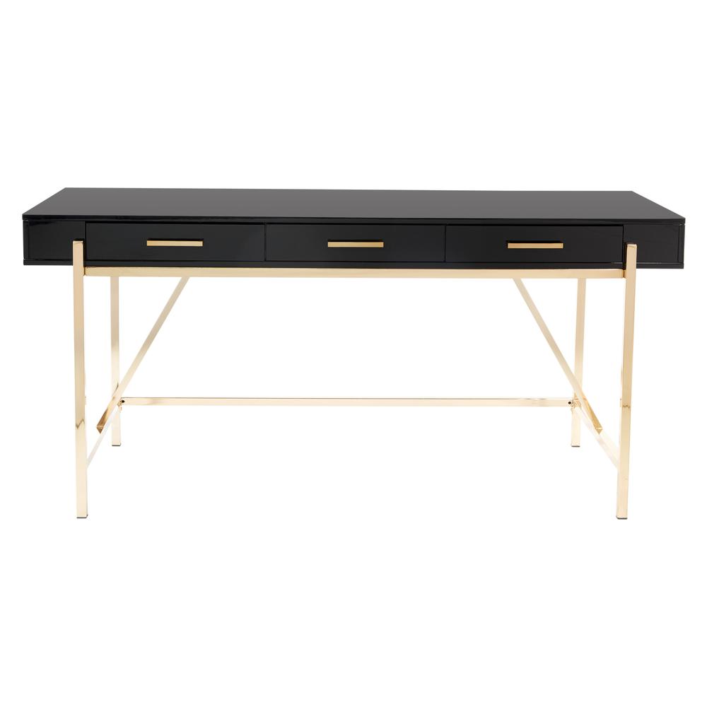 Broadway Desk with Black Gloss Finish and Gold Frame, BWY65-BLK