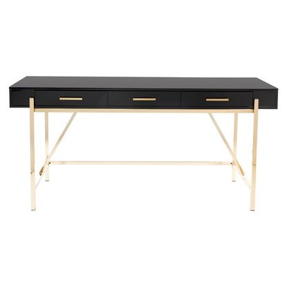 Broadway Desk with Black Gloss Finish and Gold Frame, BWY65-BLK