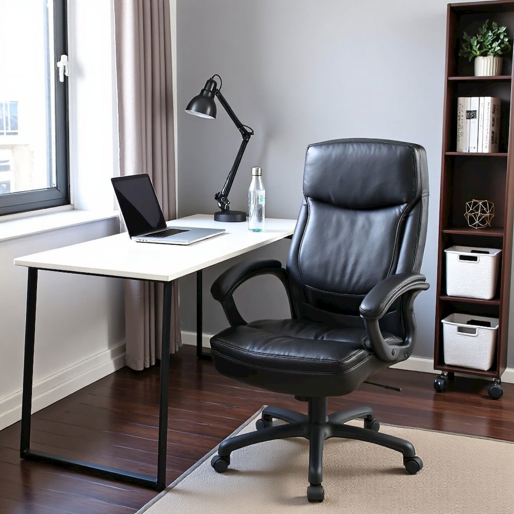 Black Leather Executive Chair – High-Back Work Chair With Wheels