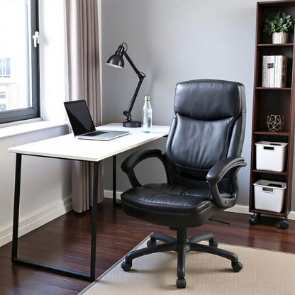 Black Leather Executive Chair – High-Back Work Chair With Wheels