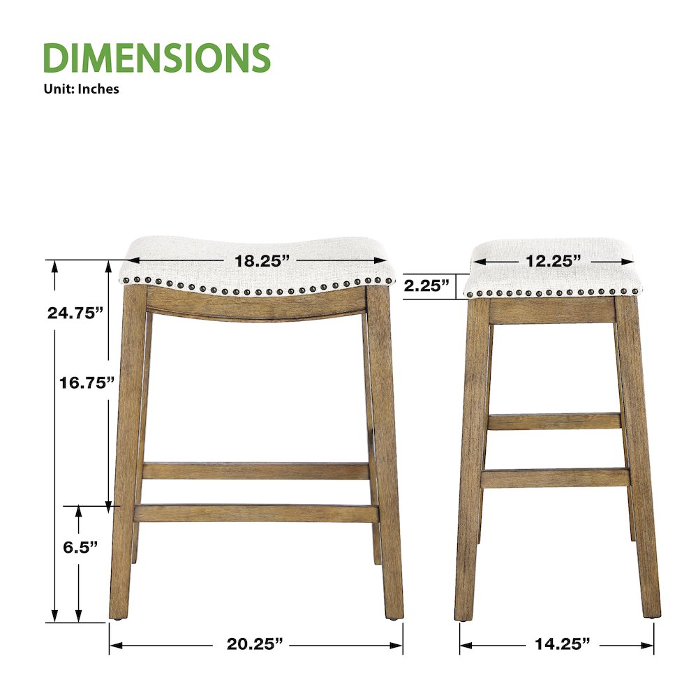 Saddle Stool 24" in Linen Fabric With Medium Oak Wood Finish 2-Pack