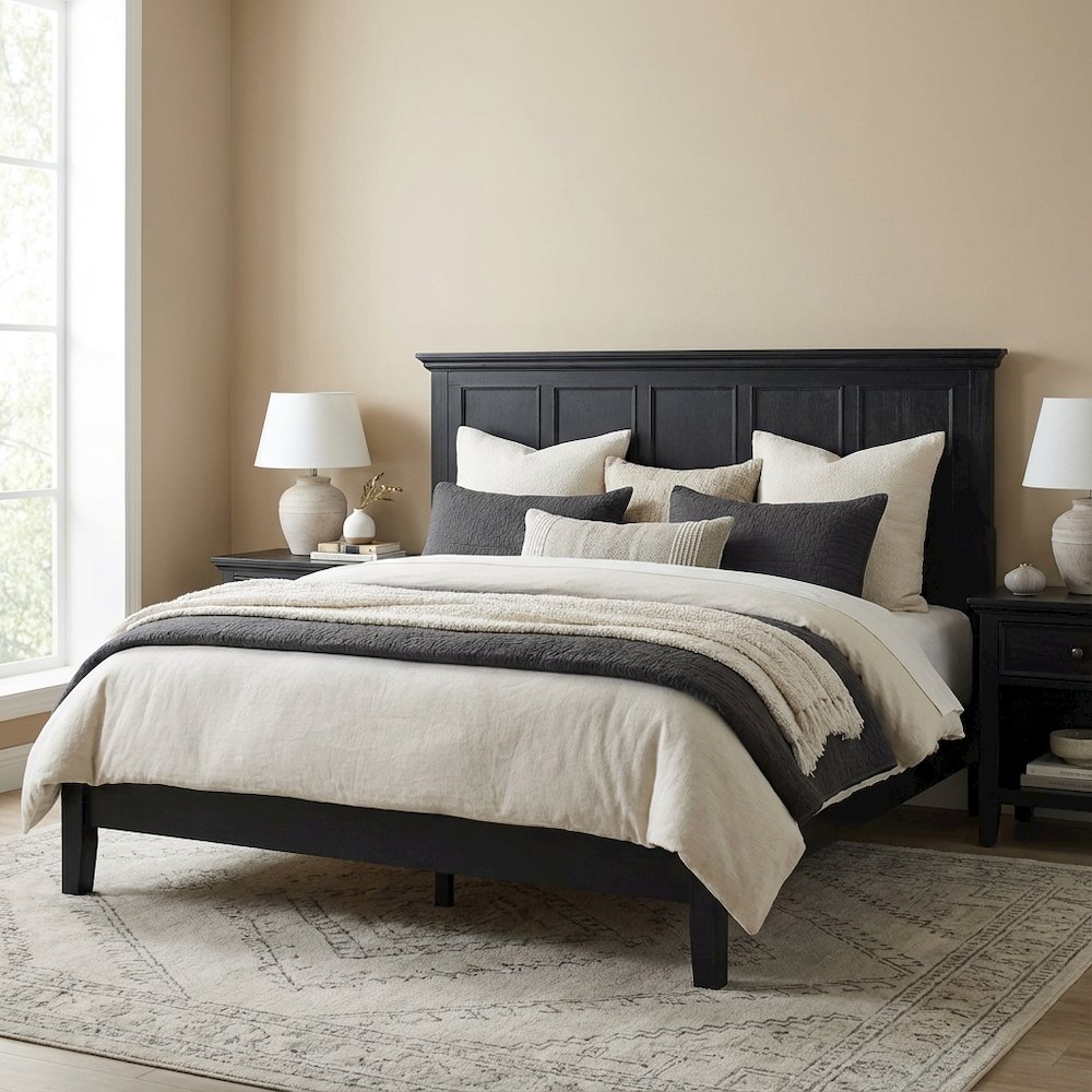 Rustic Black King Bed Headboard, Mahogany, Steel Frame for Farmhouse Décor