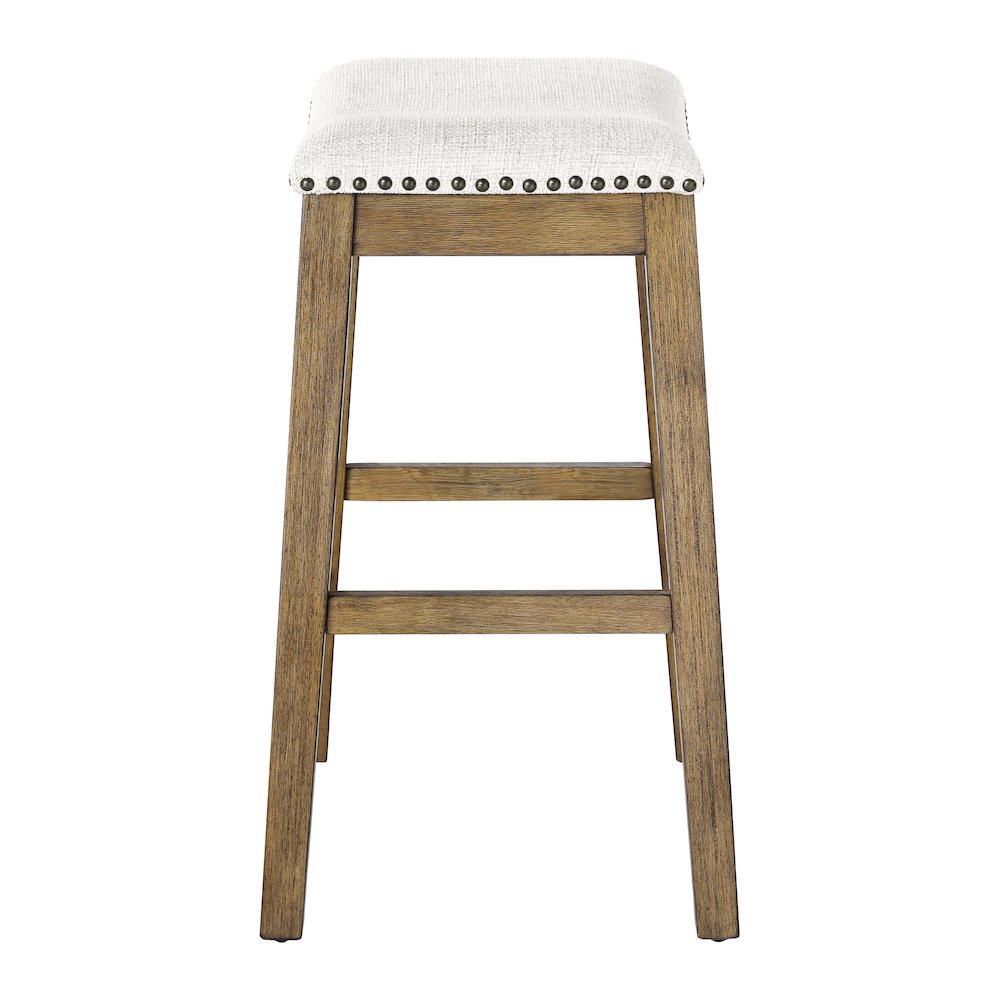 Saddle Stool 24" in Linen Fabric With Medium Oak Wood Finish 2-Pack