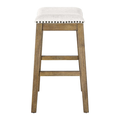 Saddle Stool 24" in Linen Fabric With Medium Oak Wood Finish 2-Pack