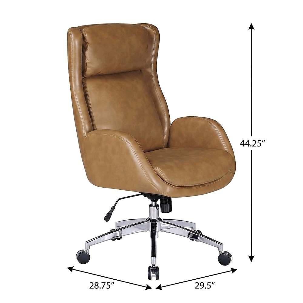 Modern PU Leather High-Back Ergonomic Computer Desk Chair, Padded Seat, Nutmeg