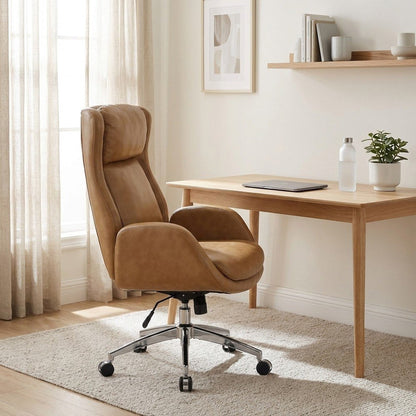 Modern PU Leather High-Back Ergonomic Computer Desk Chair, Padded Seat, Nutmeg