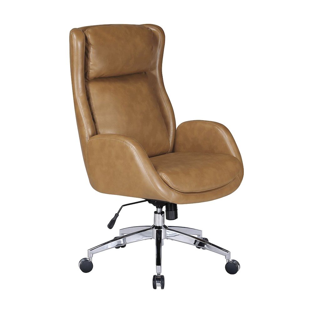Modern PU Leather High-Back Ergonomic Computer Desk Chair, Padded Seat, Nutmeg