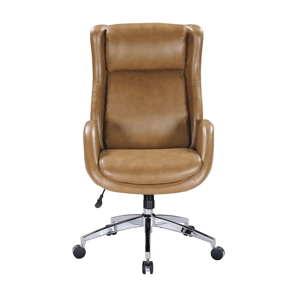 Modern PU Leather High-Back Ergonomic Computer Desk Chair, Padded Seat, Nutmeg