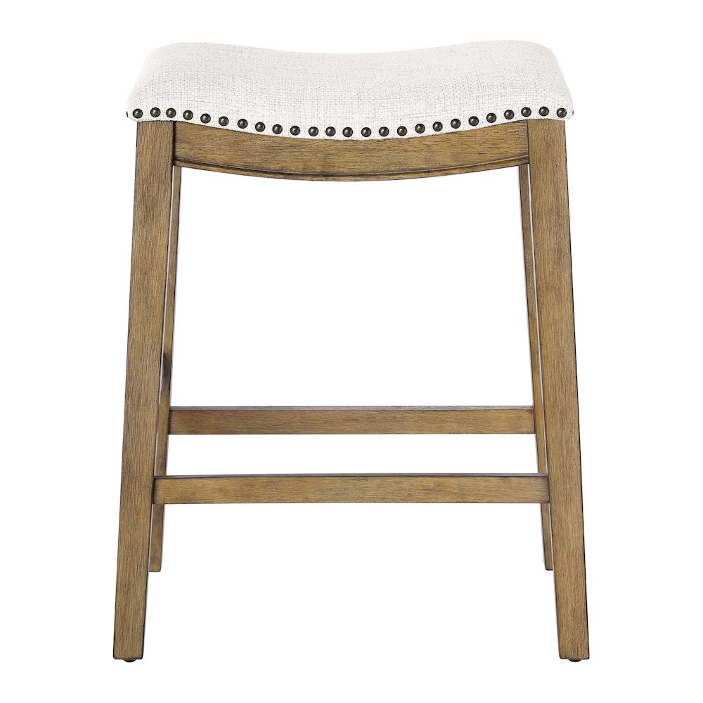 Saddle Stool 24" in Linen Fabric With Medium Oak Wood Finish 2-Pack