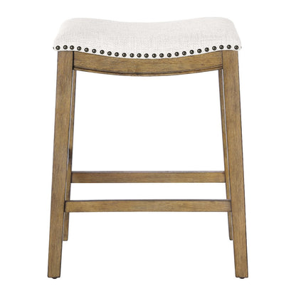 Saddle Stool 24" in Linen Fabric With Medium Oak Wood Finish 2-Pack