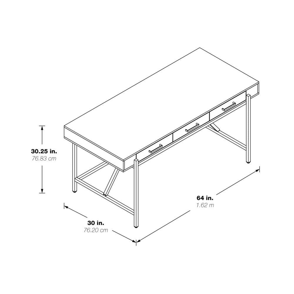 Broadway Desk with Black Gloss Finish and Gold Frame, BWY65-BLK