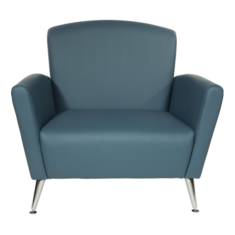 Club Chair in Dillon Blue Bonded Leather with Chrome Legs KD, SL50551-R105