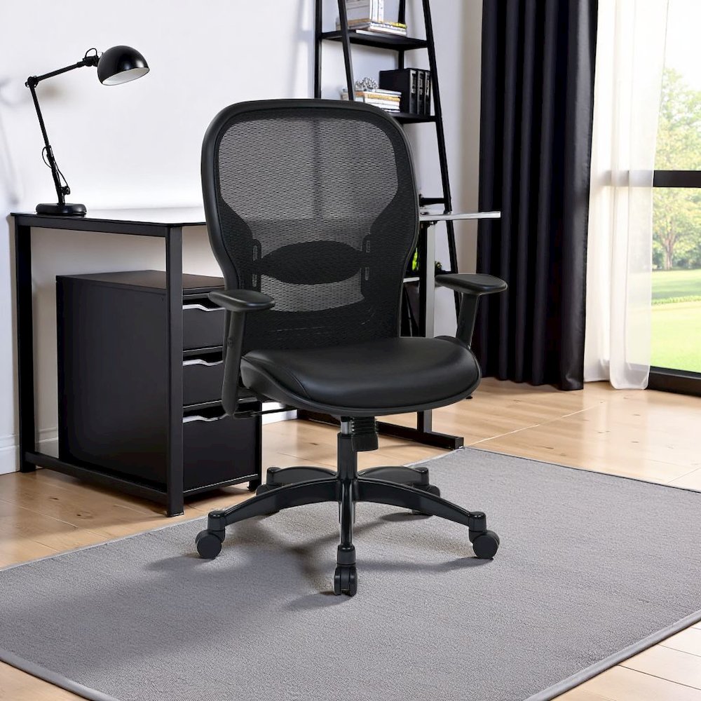 Ergonomic Office Chair – Black Leather Desk Chair for Home Office Use