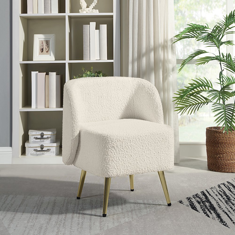 Abrina Vanity Chair in Textured Cream Fabric with Gold Legs