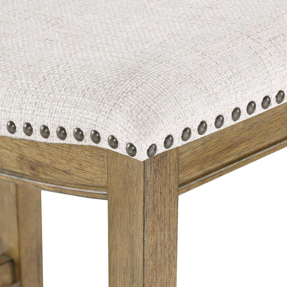 Saddle Stool 24" in Linen Fabric With Medium Oak Wood Finish 2-Pack