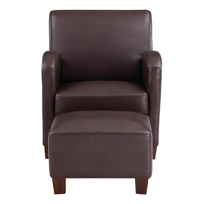 Aiden Chair & Ottoman Cocoa Faux Leather with Medium Espresso Legs, ADN-PD24