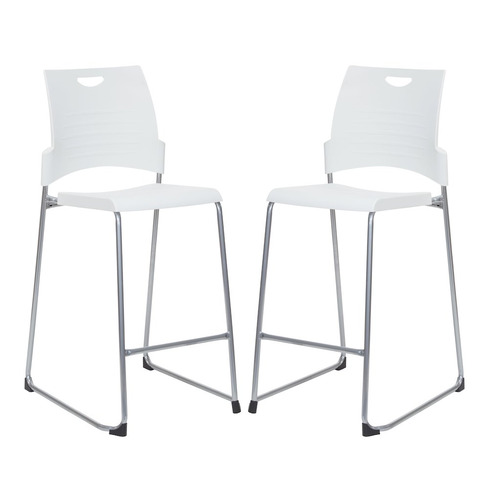 Tall Stacking and Ganging Chair with White Plastic Seat & Back, 2-Pack