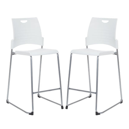 Tall Stacking and Ganging Chair with White Plastic Seat & Back, 2-Pack