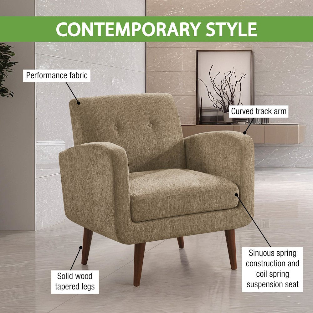 Lake Meadows Arm Chair in Taupe Fabric with Espresso Legs