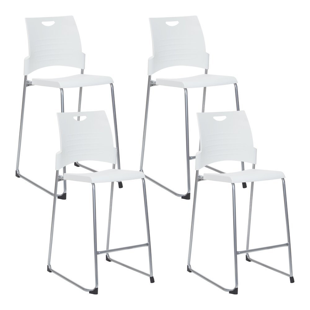 Tall Stacking and Ganging Chair with White Plastic Seat & Back, 4-Pack