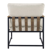 Telly Sling Chair in Ivory Fabric with Oak Wood Arms and Black Steel Frame