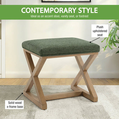 Carson X-Frame Stool in Pine Fabric and Medium Oak Finish Wood