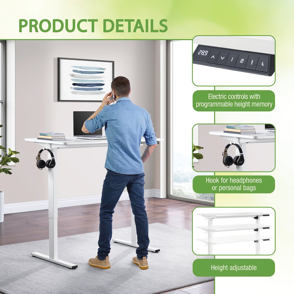 Primo 48"W Sit to Stand Electric Height Adjustable Desk in White Finish