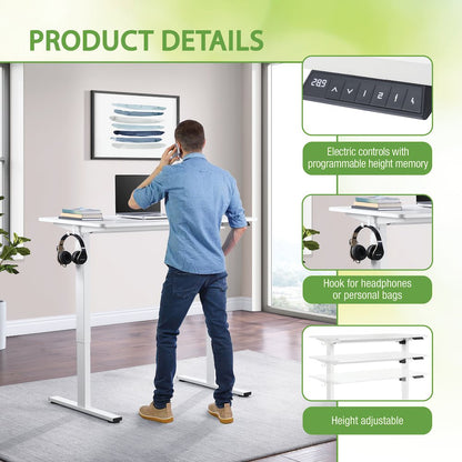 Primo 48"W Sit to Stand Electric Height Adjustable Desk in White Finish
