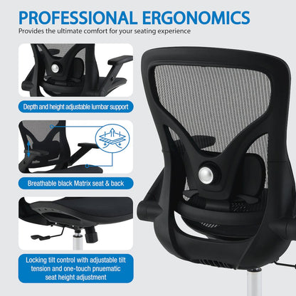 Black Matrix Seat and Back Manager’s Chair, PU-Padded Adjustable 4D Flip Arms