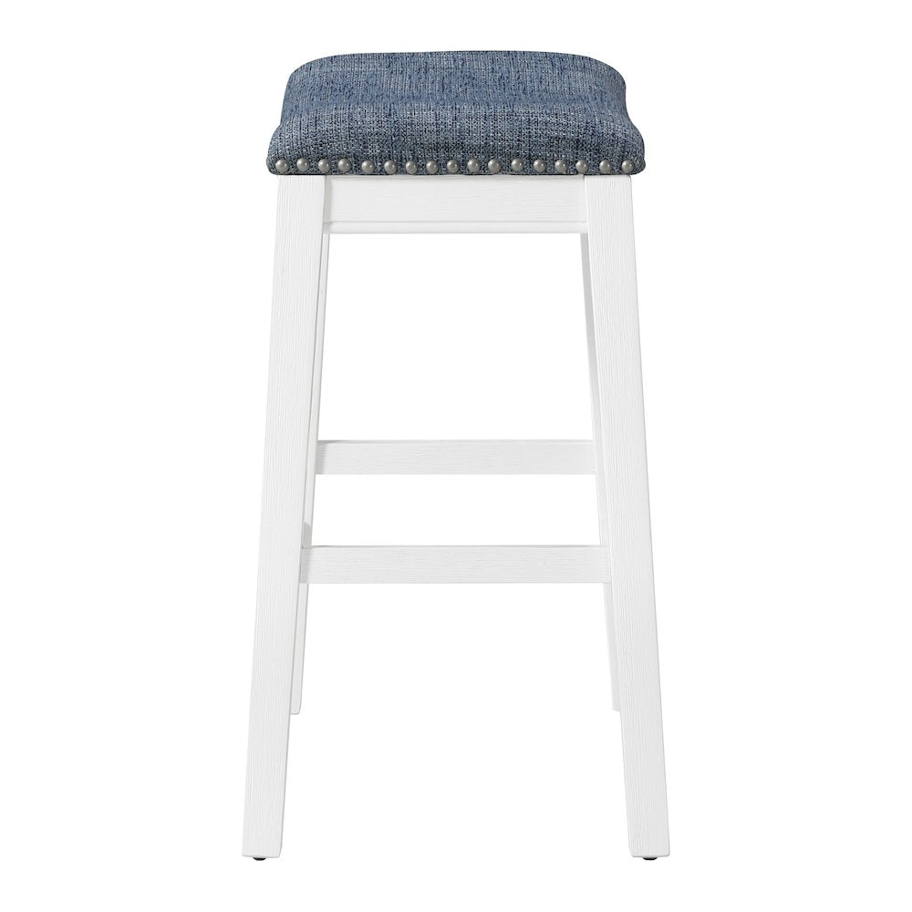 Saddle Stool 24" in Indigo Fabric With White Wood Finish 2-Pack